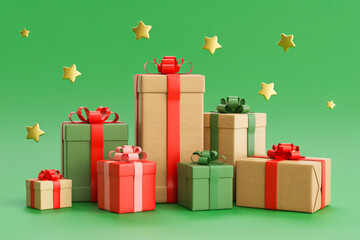 The golden stars scattered across the background are three-dimensional and create a festive holiday atmosphere.