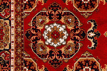 Naklejka premium Red Asian Oriental Carpet Texture Background