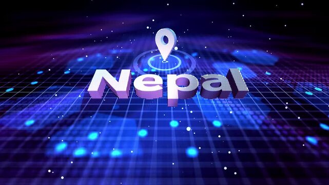 Nepal Map Location Pin with Futuristic Technology Grid Smart City Nepal Location Pin on Hi-Tech Background