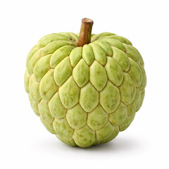Obraz premium Fresh Green Custard Apple (Sugar Apple) Isolated on White Background – Tropical Fruit with Natural Texture and Stem