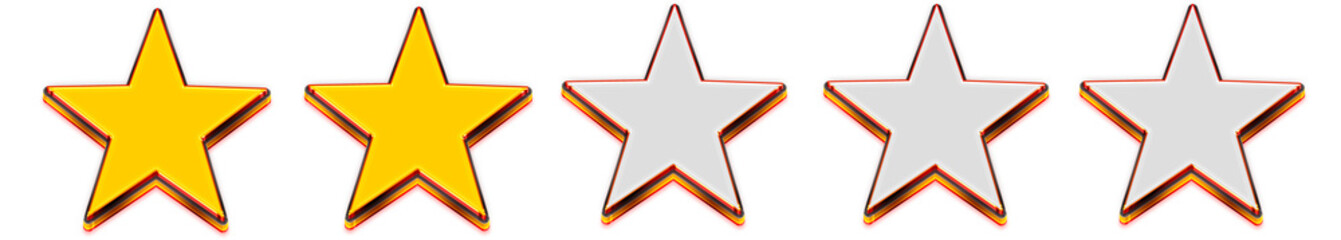 Obraz premium Golden two stars rating symbol isolated on transparent background, shiny luxury feedback icon for reviews, rankings and digital design png