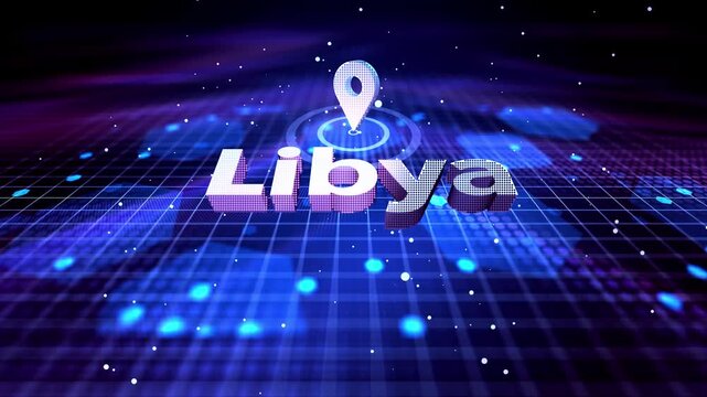 Libya Map Location Pin with Futuristic Technology Grid Smart City Libya Location Pin on Hi-Tech Background