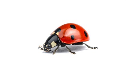 Close-up of a ladybug on a white background, macro photography.