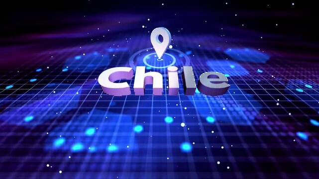 Chile Map Location Pin with Futuristic Technology Grid Smart City Chile Location Pin on Hi-Tech Background