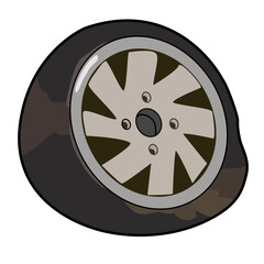 Fototapeta premium Vector illustration flat design. Punctured wheel. Car tire with a punctured wheel.