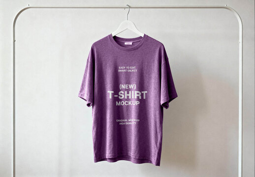 Hanging T-Shirt Mockup on Clothing Rack