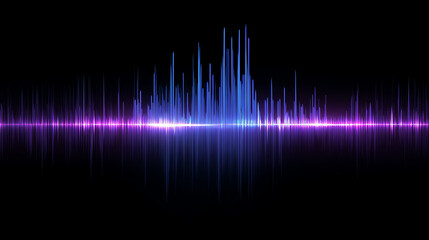 Vibrant audio waveforms in blue and purple, showcasing sound energy and frequency in a digital aesthetic.
