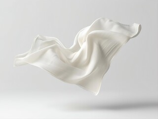 Elegant white silk textile floating in dynamic motion with soft folds and curves. Cloud Dancer 2026 aesthetic. Ideal for luxury fashion, beauty backgrounds, cosmetic packaging, elegant design projects