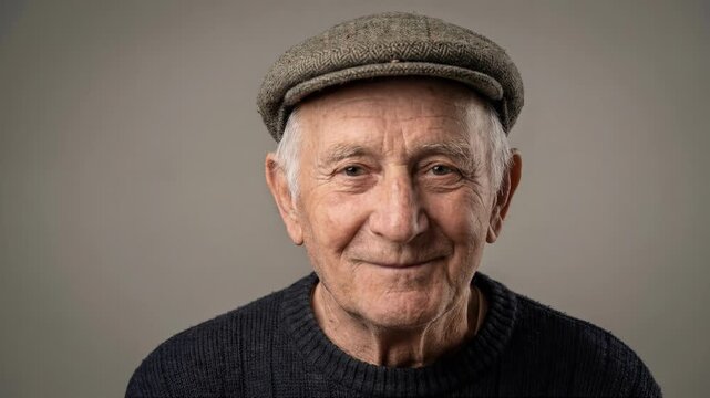 Close up portrait of maltese elderly man with gentle character isolated in studio with balanced lighting featuring authentic southern european senior