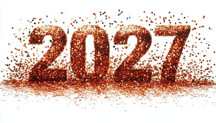 A Festive Celebration with Glittering Numerals and Glowing Particles Displaying the Upcoming Year