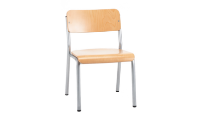 Single chair isolated on white background symbolizing basic seating used in physical therapy for strength and endurance tests. Closeup of simple wooden chair on white background
