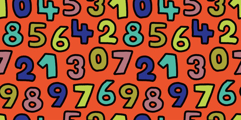 Seamless Colorful Handdrawn Numbers Pattern for Kids and Fun Design.
カラフルな手描き数字のポップなシームレスパターン