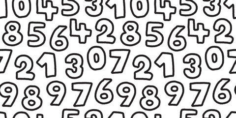 Seamless Colorful Handdrawn Numbers Pattern for Kids and Fun Design.
カラフルな手描き数字のポップなシームレスパターン