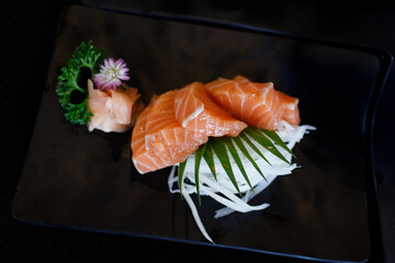 A piece of salmon sliced.