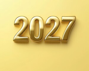 Elegant 2027 Design Featuring Three-Dimensional Golden Digits on a Vibrant Yellow Surface