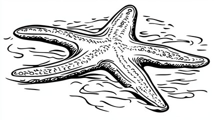 Stylized Cartoon Illustration of Coastal Life Featuring Starfish and Marine Fauna Art Elements
