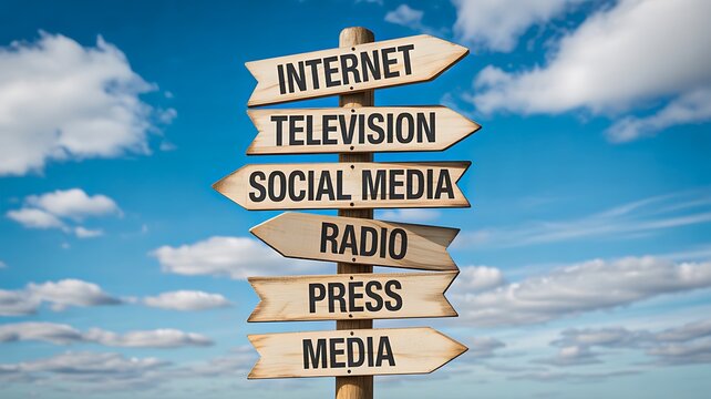 Media direction sign showing internet television and social platforms
