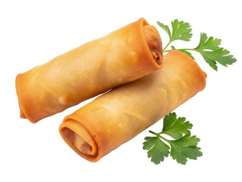 Golden crispy spring rolls with fresh parsley