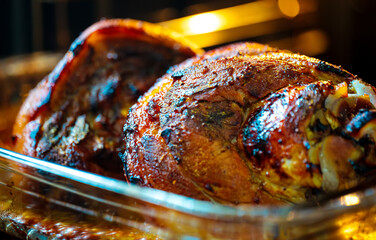 Roasted pork knuckle with crispy golden skin.