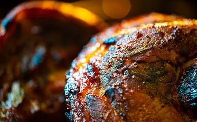 Roasted pork knuckle with crispy golden skin.