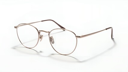 Elegant Metal Frame Round Glasses on White Background for Fashion and Eyewear Marketing