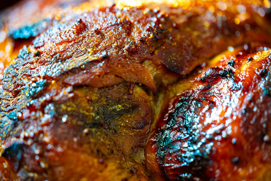 Roasted pork knuckle with crispy golden skin.