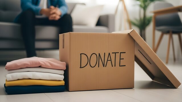 Donation box and clothing for charity - Powered by Adobe