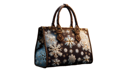 luxury winter handbag with embossed snowflake patterns elegant leather texture detailed fashion accessory 3d render on white background