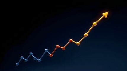 A vibrant line graph illustrates a positive upward trend with color coded data points transitioning to a bright arrow