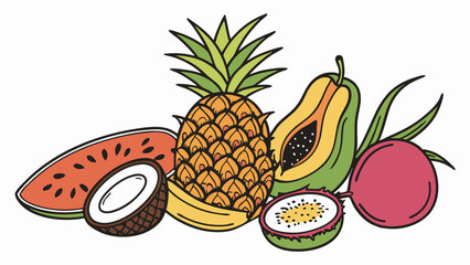 Tropical Fruit Assortment for Healthy Summer Recipes Web Design Menu Graphics Vibrant Food Illustration