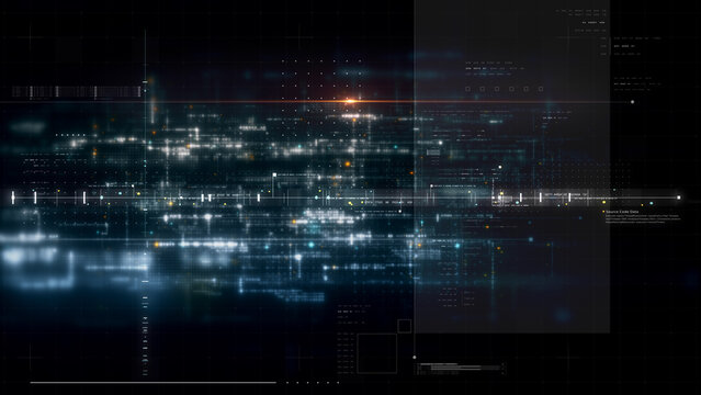 Futuristic screen display matrix, hi-tech digital data telemetry with encrypted numbers, display dynamic background for computer desktop screen display format