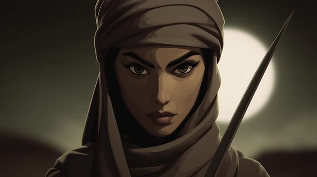 Arab cartoon girl wearing headscarf looking at camera portrait