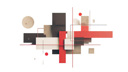 abstract geometric blocks and lines composition with red beige tones modern minimalist 3d illustration on white background