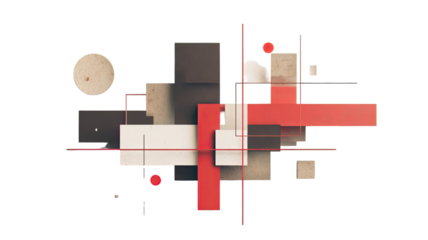 abstract geometric blocks and lines composition with red beige tones modern minimalist 3d illustration on white background