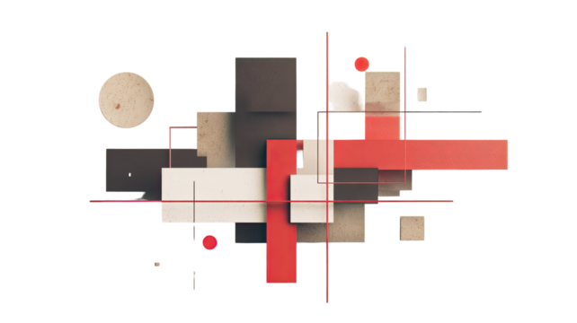 abstract geometric blocks and lines composition with red beige tones modern minimalist 3d illustration on white background - Powered by Adobe