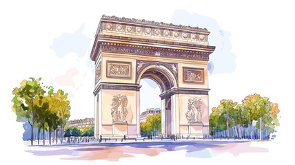Fototapeta premium Arc de Triomphe. Arc de Triomphe watercolor vector illustration