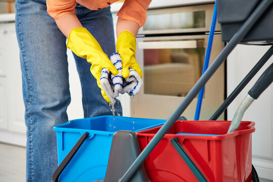 Young woman engaged in spring cleaning her modern apartment space