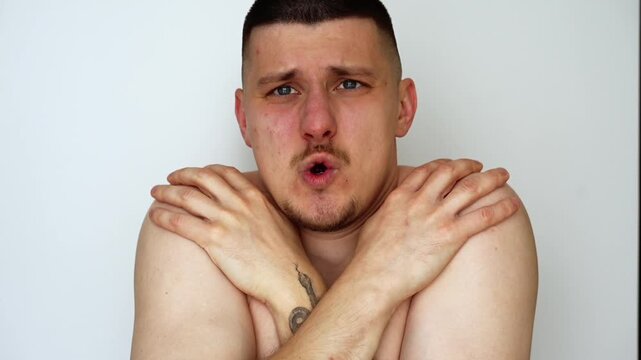 Shivering and cold.
A person is frozen and tries to warm up by actively moving.
Hypothermia and frostbite from low temperatures