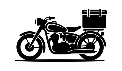 Obraz premium Food delivery man riding motorcycle silhouette isolated on white background, Delivery Rider Motorcycle silhouette vector.