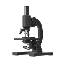 Fototapeta premium Classic black microscope on a white background, a symbol of scientific discovery and research