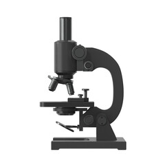 Modern black microscope isolated on a white background for scientific research and education