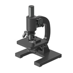 Classic black microscope on a white background, isolated for scientific research and discovery