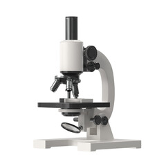 Modern white laboratory microscope with black accents on a white background