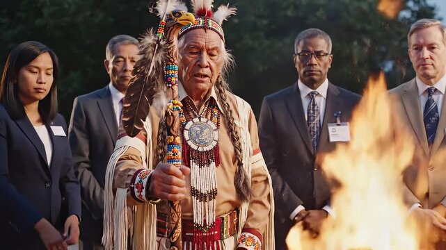 Indigenous elder shares talking stick with delegates at climate summit