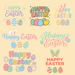 Colorful happy easter illustrations with eggs and bunny ears designs