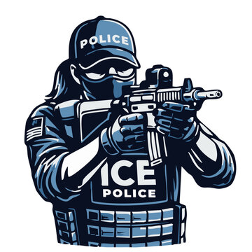 Femal ICE Agent with riffle front view