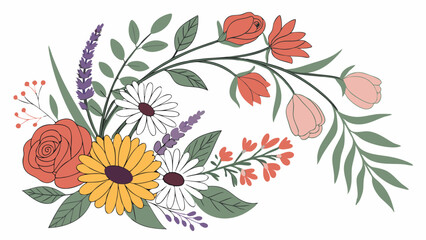 Vibrant Floral Swag Bouquet for Wedding Invitations Branding Greeting Cards Rustic Spring Design Elements