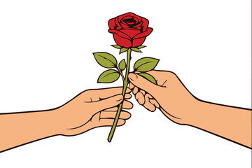 hands giving a red rose romantic gesture illustration