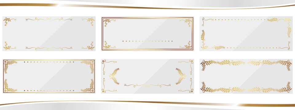 高級感のある葉っぱのバナー背景6種セット　ホワイト＆ゴールド