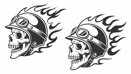 Biker Skull Helmet Flames Racing Emblem Tattoo Design for Apparel Printing and Motorcycle Club Graphics